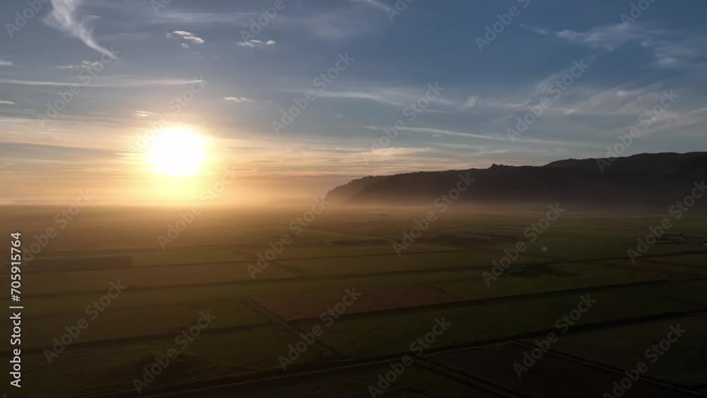 aerial view of the mysty weather at sunset in Iceland
