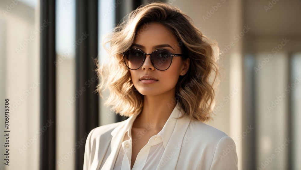 Fashionable Businesswoman with Stylish Eyewear and Trendy Hairstyle