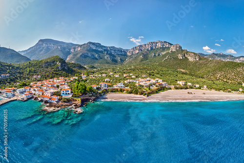 The village Kyparissi and the beach Megali Ammos in Lakonia, Greece photo