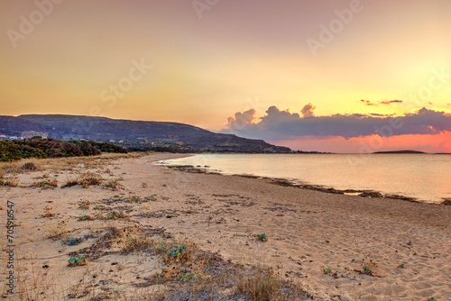 The sunset at Panagia beach in Kato Nisi of Elafonisos, Greece