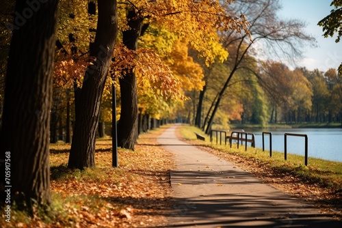 Bike path in the autumn park