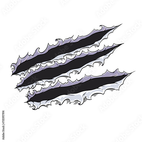 Claws dragon , dinosaur, monster tearing and scratching paper, metal, plastic backgrounds. Vector art illustration.