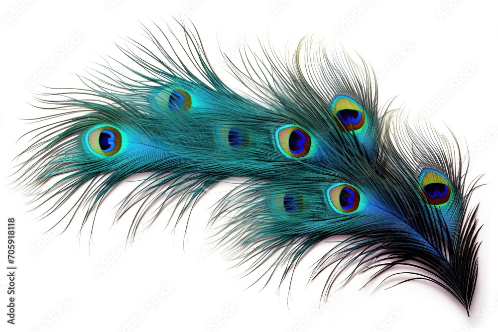 Obraz premium Peacock feathers on white background