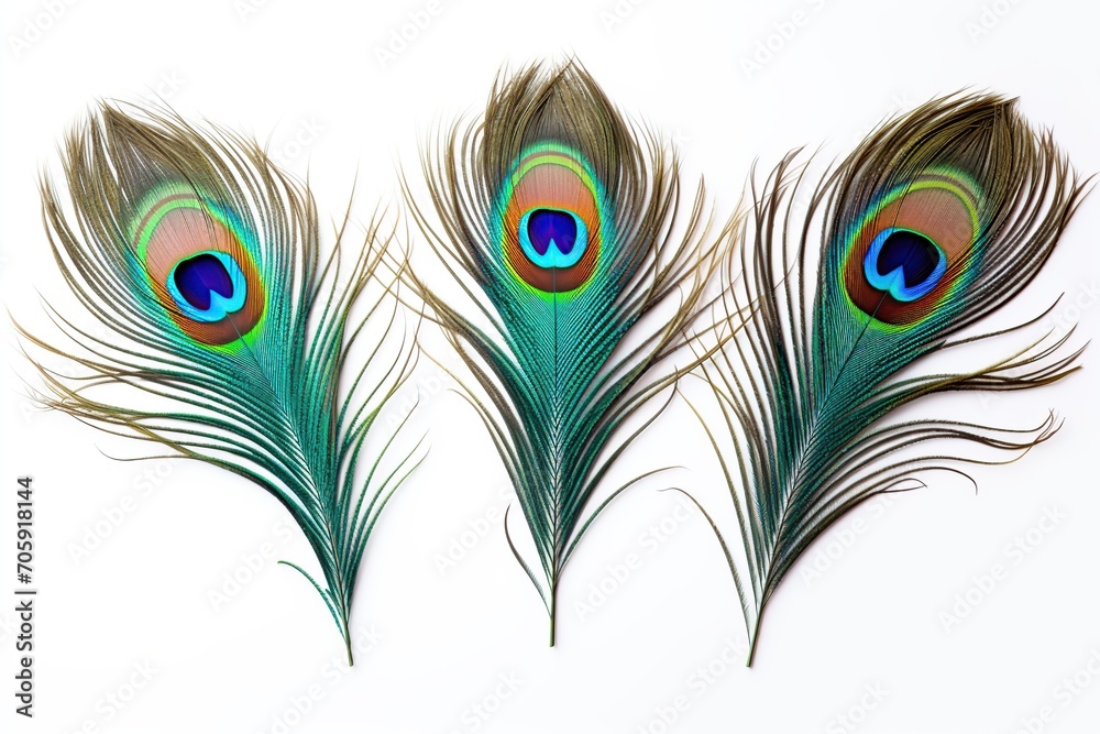 Obraz premium Peacock feathers on white background