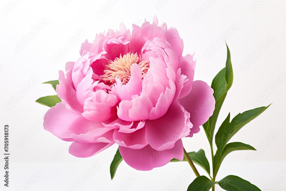 Pink peony flowers on white background