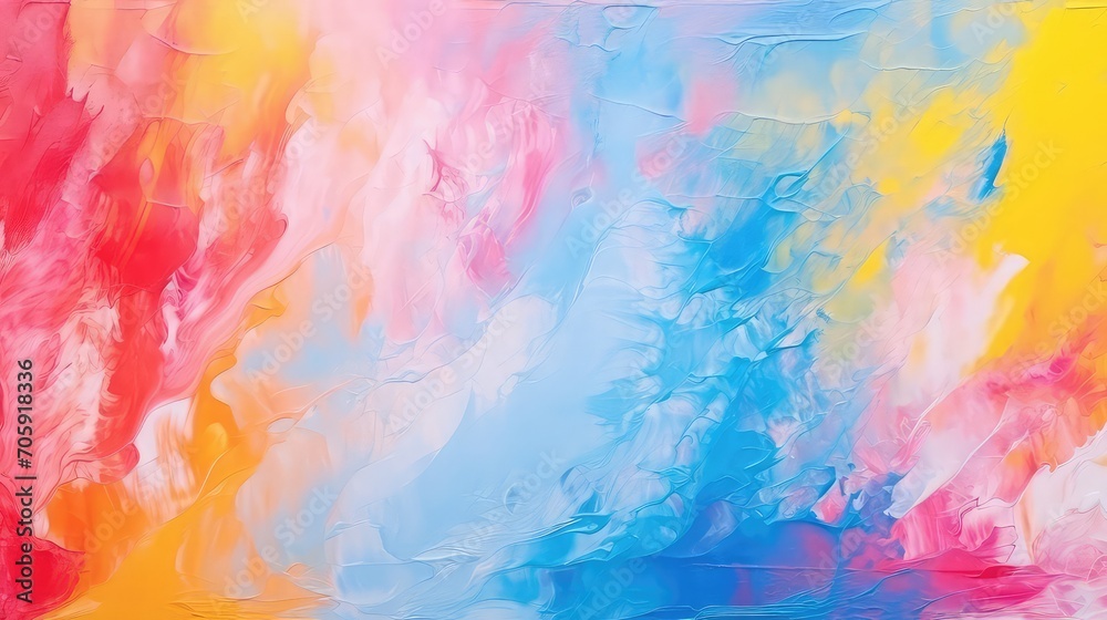 Abstract background of acrylic paint in yellow, blue and pink colors