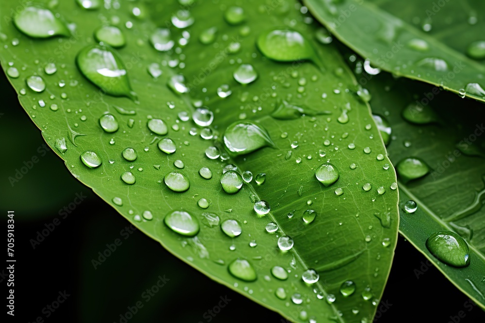 Water drops on green leaves Water drops on green leaves