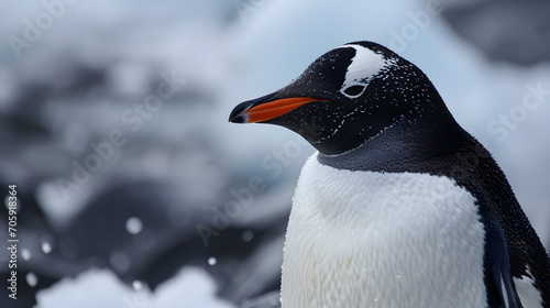 Gentoo Penguin Portrait with Snowy Background