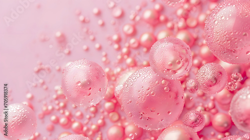 Pink Water Droplets and Bubbles on Gradient Background
