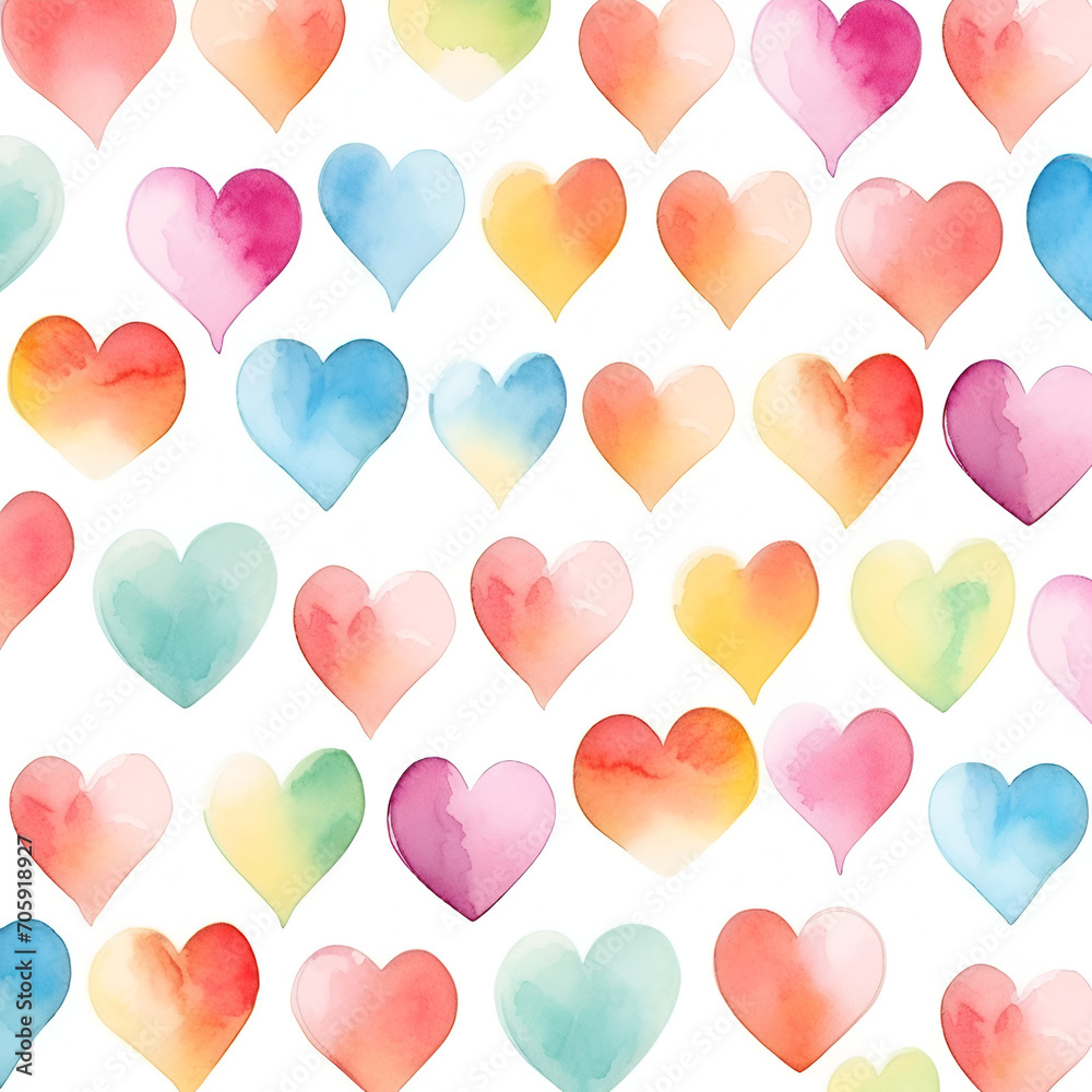 Seamless pattern with colourful watercolor hearts on white background Seamless pattern with colourful watercolor hearts on white background