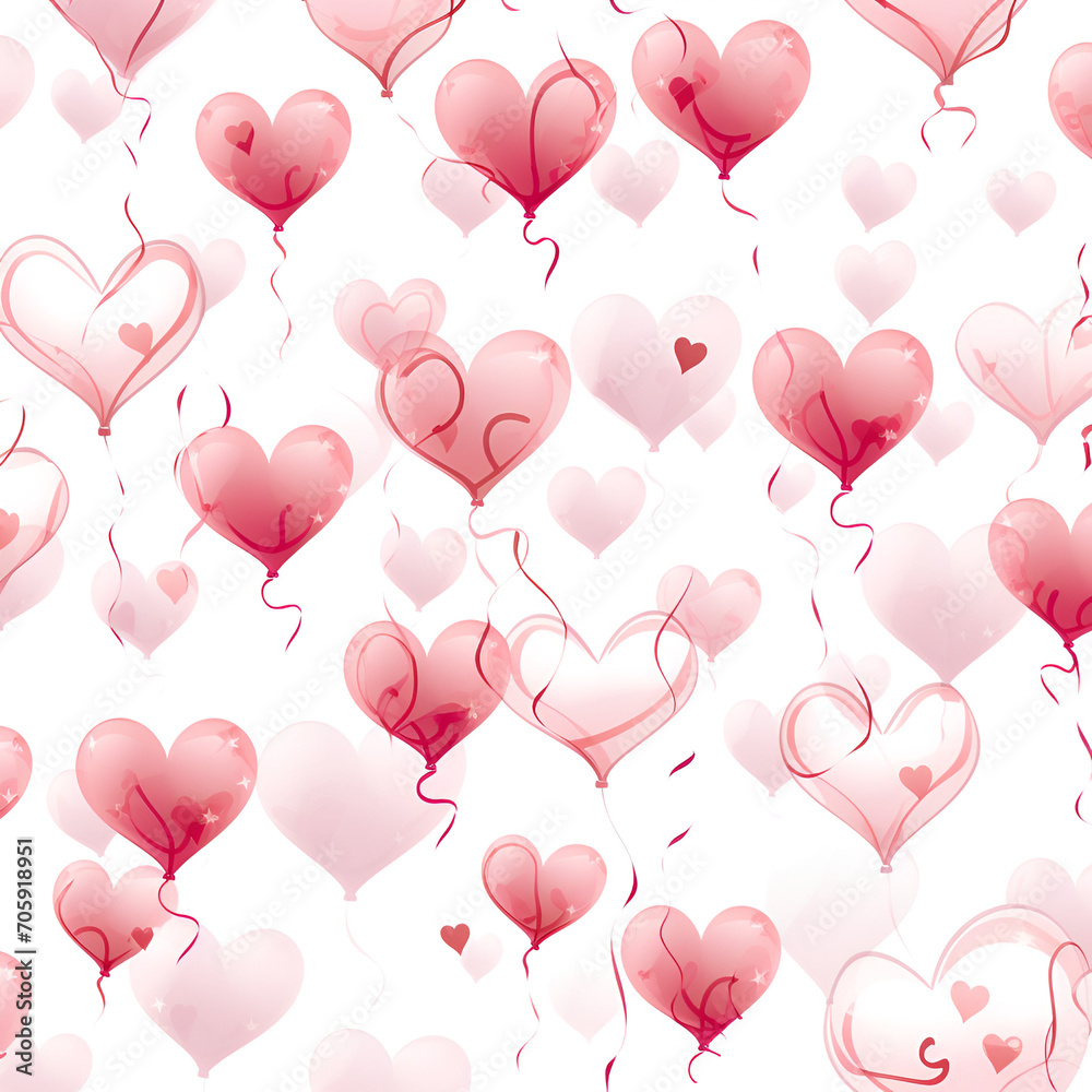 Seamless pattern with pink watercolor hearts on white background