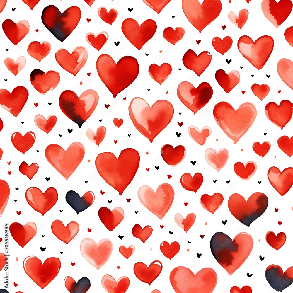 Seamless pattern with red hearts on white background