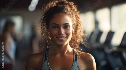 A young woman in athletic attire stands confidently