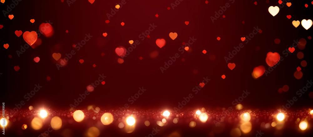 valentines light shine particles bokeh on maroon red background