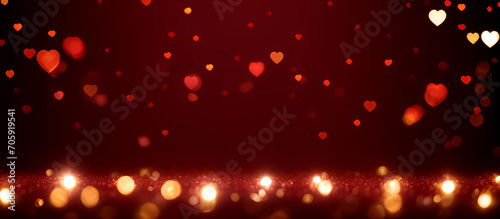 valentines light shine particles bokeh on maroon red background
