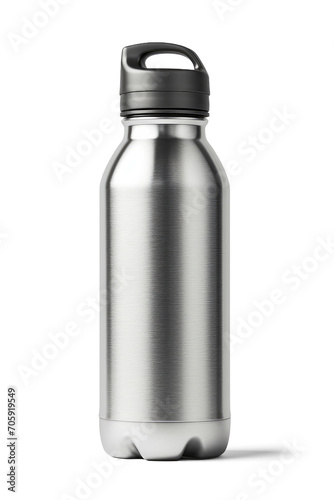 Stainless thermos water bottle isolated on white background