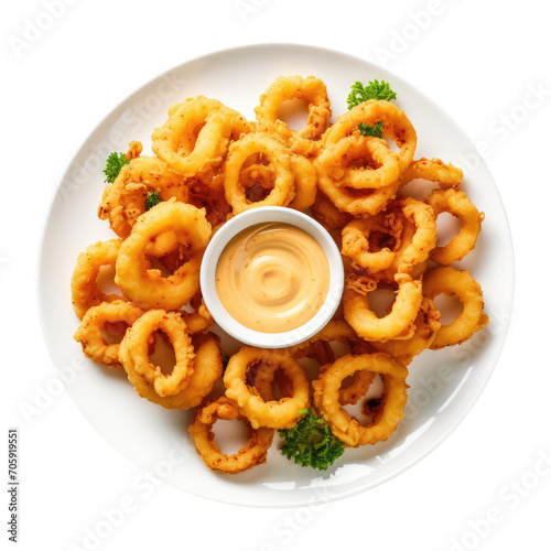 Delicious Plate of Fried Calamari Isolated on a Transparent Background 