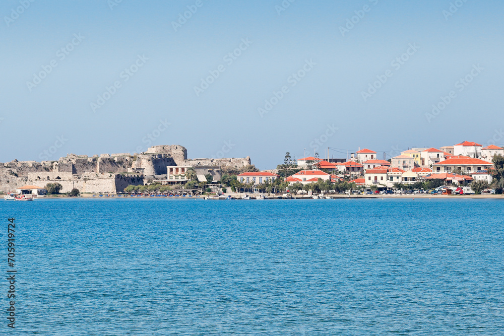 Methoni town with the castle and the Bourtzi in Messinia, Greece