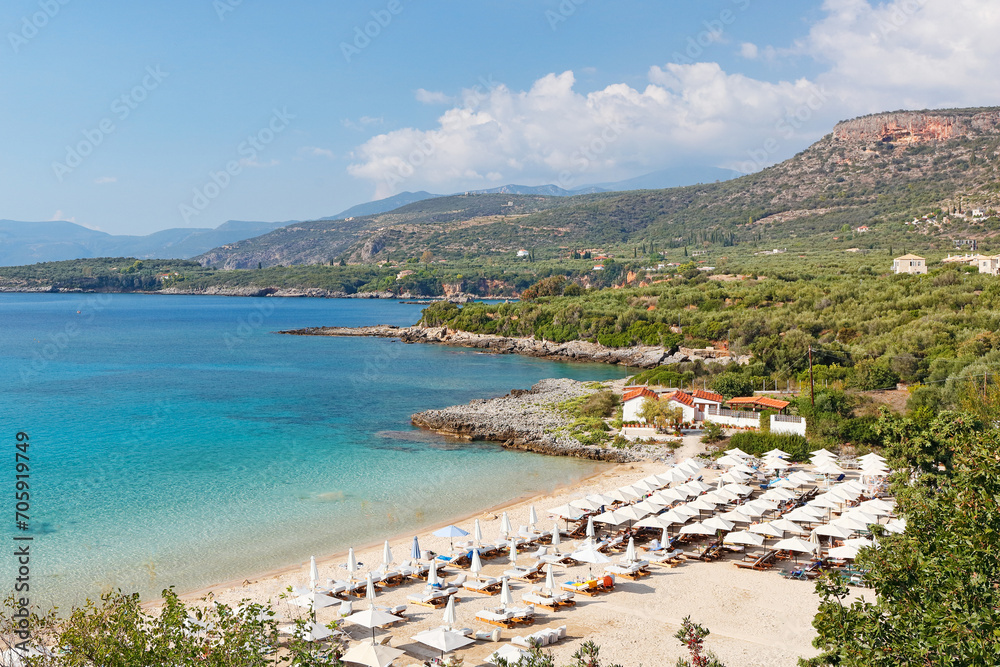 Fototapeta premium Kalogria beach of the village Stoupa in Mani, Greece