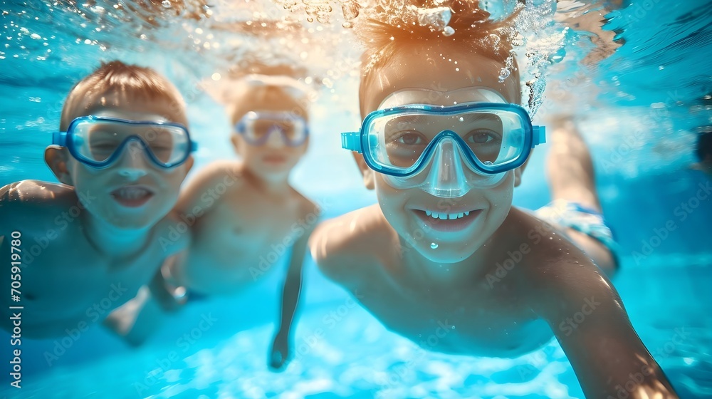 Gemeinsamer Schwimmspaß: Kinder mit Taucherbrillen im Pool