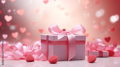 Gift box with beautiful ribbon.Valentine, anniversary, mother's day .