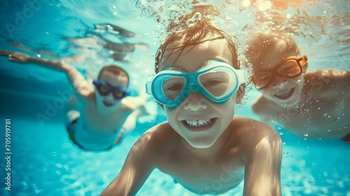Gemeinsamer Schwimmspaß: Kinder mit Taucherbrillen im Pool © Joseph Maniquet