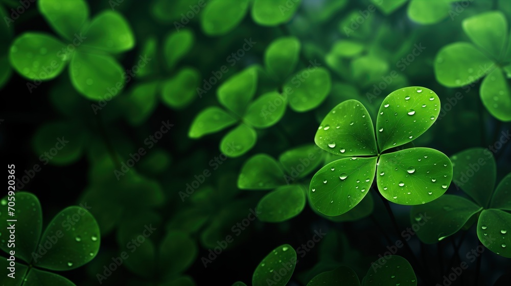 Lone Clover Leaf Gleaming with Morning Dew , St Patrick's day