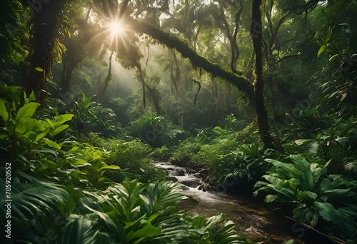 AI generated illustration of a beautiful  serene landscape featuring a jungle setting