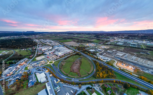 Lieboch, Austria - Highway exit and commercial area, aerial view photo
