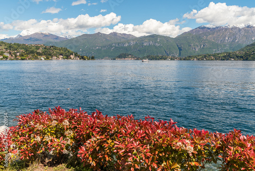 Landscape of Lake Como in the sunny spring day, Tremezzina, Lombardy, Italy