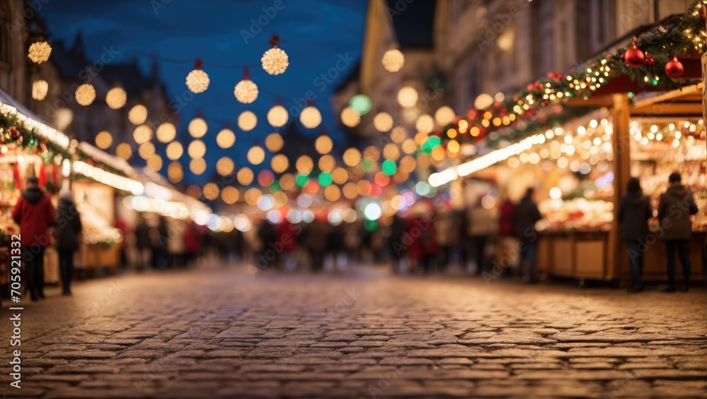 Obraz premium Festive evening with illuminated lights in the city streets.