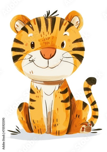 cute little tiger pastel illustration isolated on clean white background