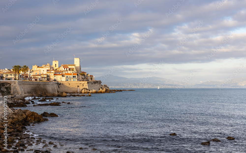 French riviera coastline with old town of Antibes, France