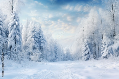 Snowy winter road in forest. Beautiful winter landscape © Alina