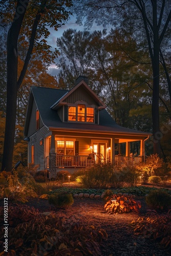Cozy house in the night forest