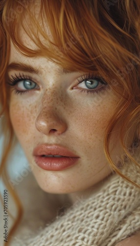 beautiful young ginger woman whiteviolet eyes photo