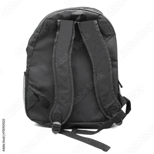 Black city backpack. Rear view. Straps