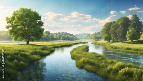 Beautiful landscape in countryside. Pastoral nature scenery.