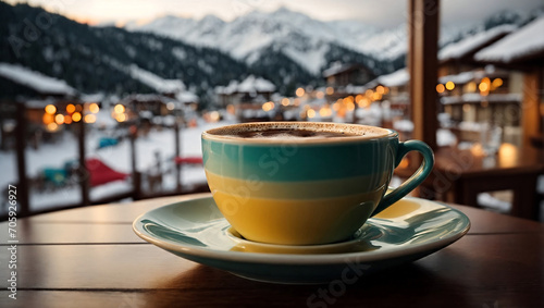 cup of coffee at a ski resort
