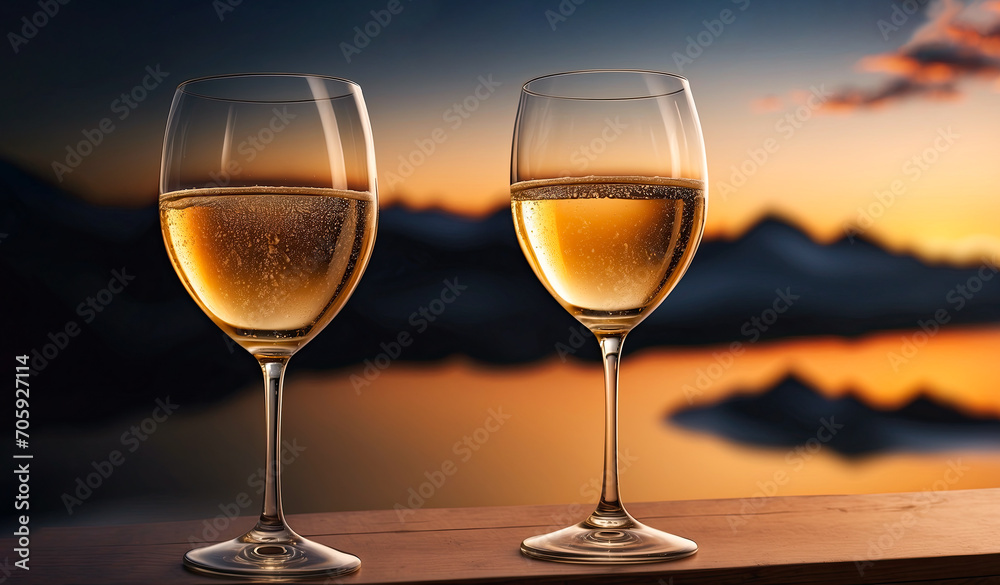 Two glasses of wine outdoors.