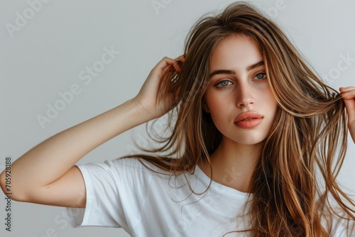 Beautiful woman with messed up her hair