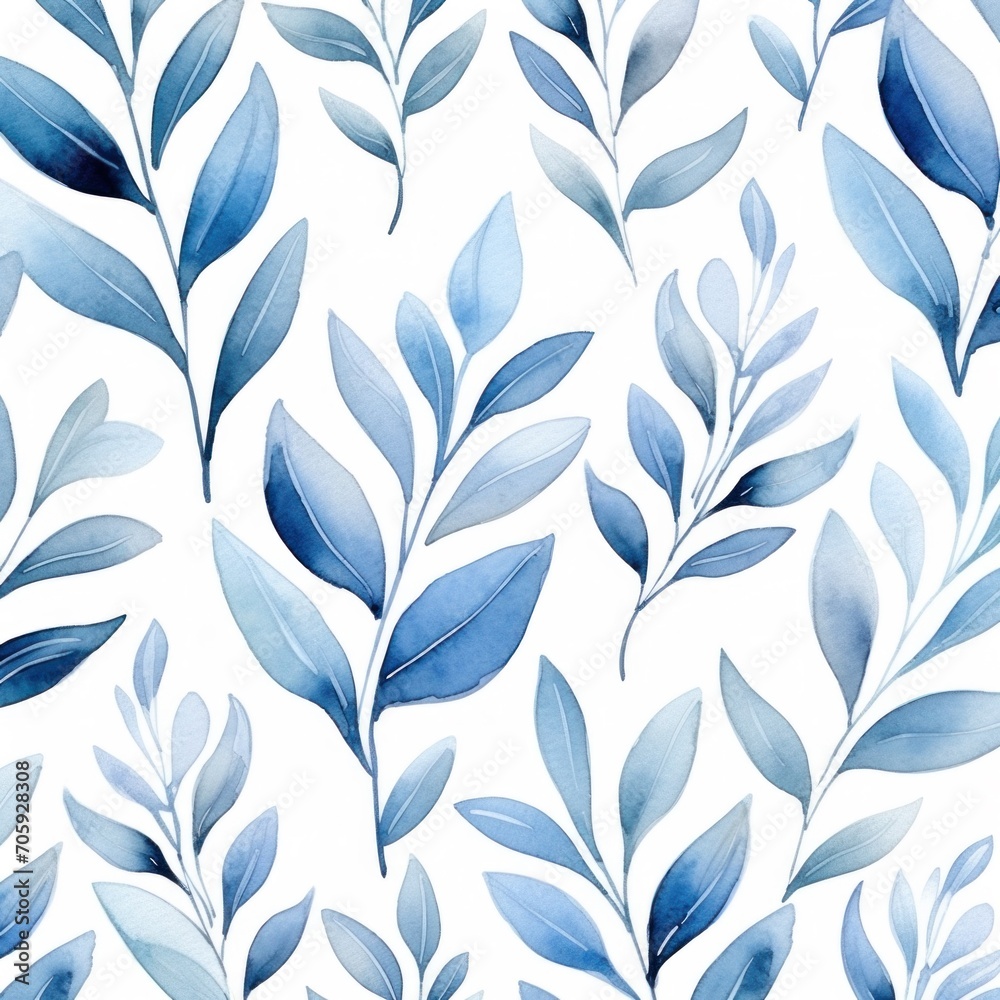 A pattern of blue leaves on a white background A pattern of blue leaves on a white background