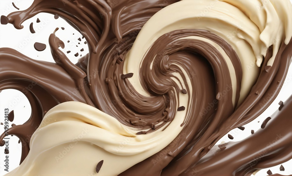 Dark chocolate bar icon with milk and chocolate cream splash, 3d illustration.