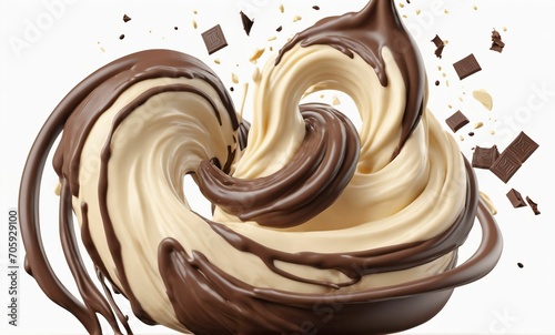 Dark chocolate bar icon with milk and chocolate cream splash, 3d illustration.