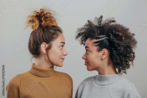 Two woman talking about their hair
