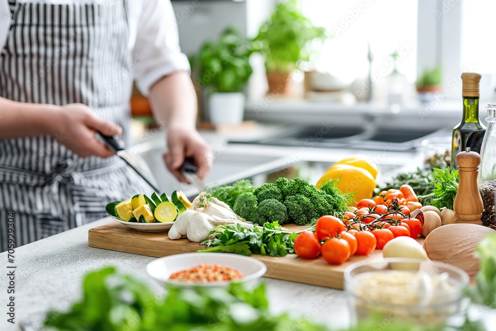 Fresh Vegetable Preparation in a Modern Kitchen Fresh Vegetable Preparation in a Modern Kitchen