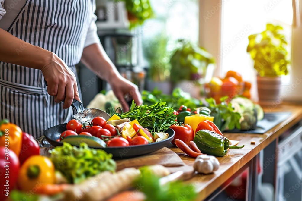 Chef Seasoning Colorful Vegetables in a Pan Chef Seasoning Colorful Vegetables in a Pan