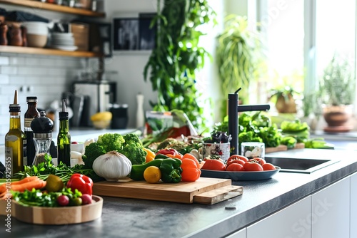 Abundance of Fresh Vegetables on a Stylish Kitchen Counter photo