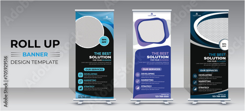 Business Roll Up Banner, corporate Roll up background for Presentation. Vertical roll up, x-stand, exhibition display, Retractable banner stand
