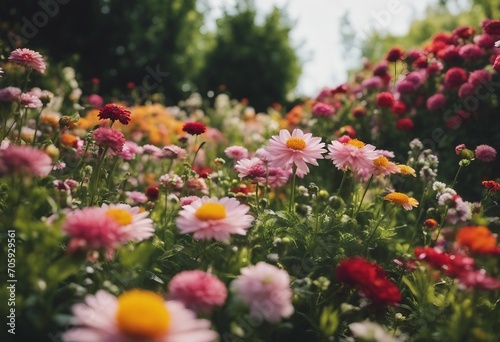 Beautiful flower gardening design details Designing beautiful landscape Multicolored flowerbed close up © FrameFinesse